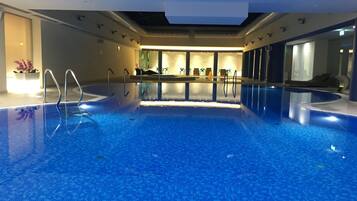 Swimmers can enjoy a refreshing dip in the indoor pool.