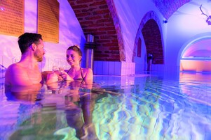 Indoor pool, open 8:00 AM to 9:00 PM, sun loungers