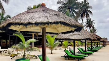 Private beach, white sand, sun-loungers, beach umbrellas