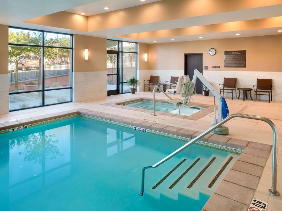 Indoor pool, open 8:00 AM to 10:00 PM, sun loungers