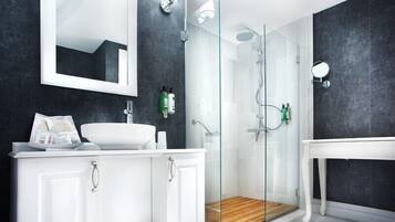 Standard Double Room | Bathroom | Shower, designer toiletries, hair dryer, bathrobes