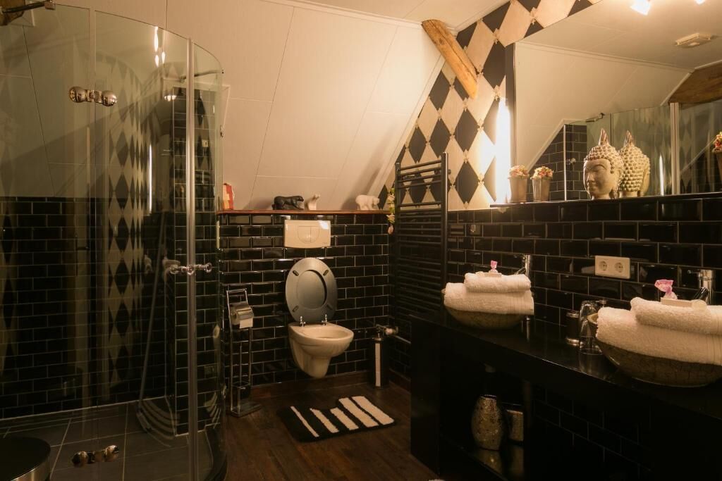 shower, eco-friendly toiletries, hair dryer, towels