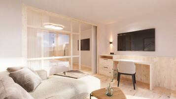 Een 40-inch flatscreentelevisie met kabelzenders en een televisie