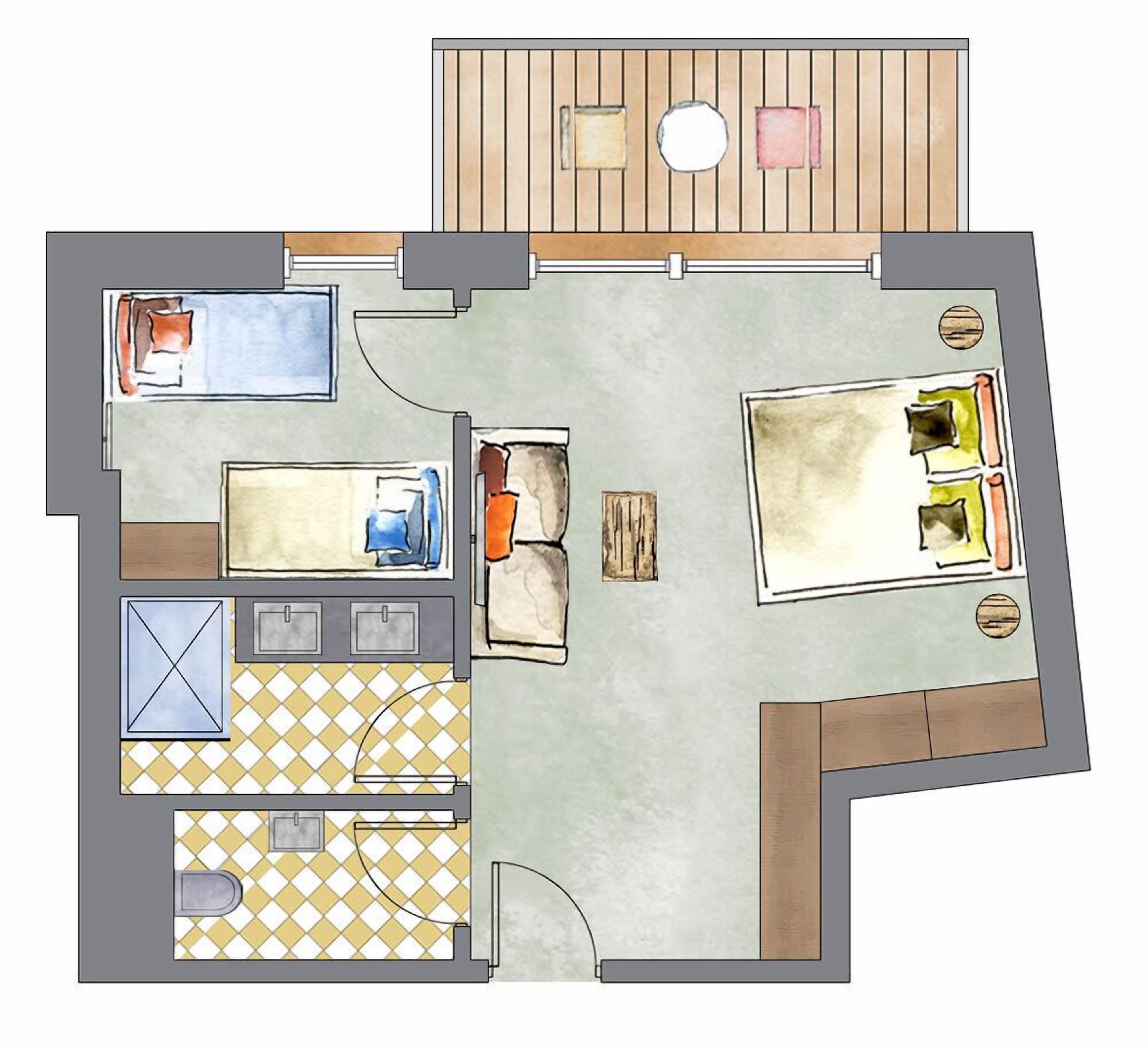 family room | 1 bedroom, premium bedding, minibar, in-room safe
