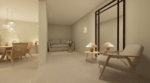 Grand suite, balkon, uitzicht op zee | Woonruimte | Een flatscreentelevisie