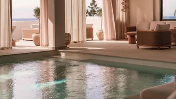 Indoor pool, outdoor pool, sun loungers