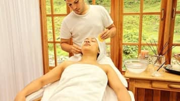 Sauna, hot tub, steam room, body treatments, mud baths, facials
