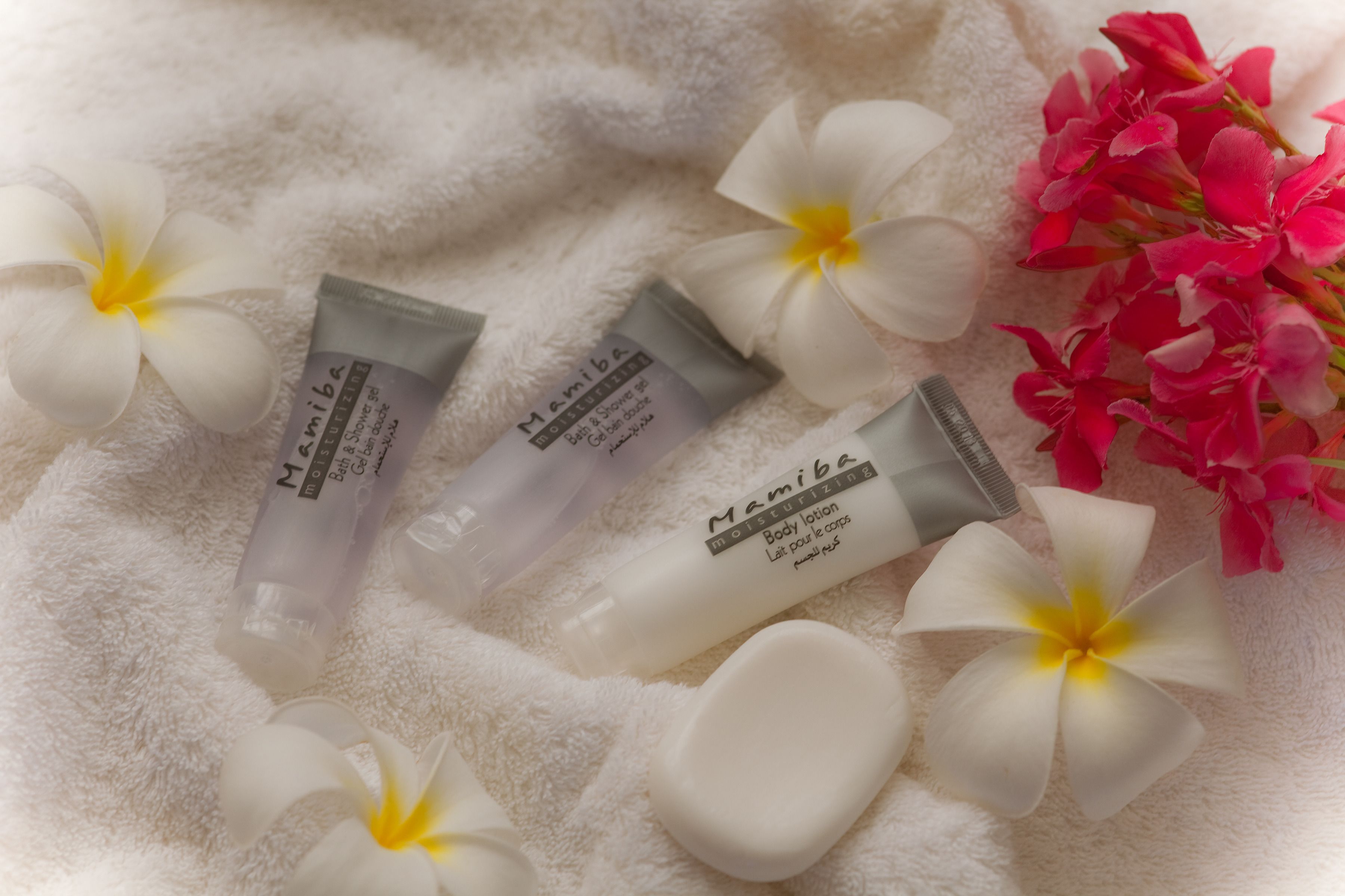 shower, free toiletries, towels