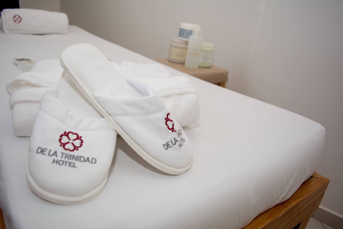 hair dryer, bidet, towels