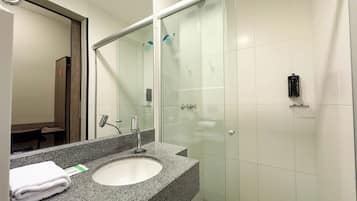 Shower, towels, toilet paper