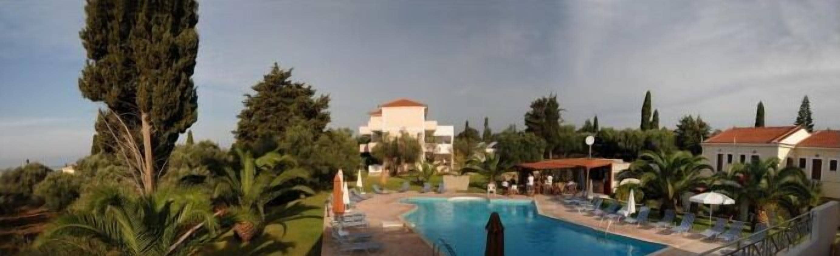 Outdoor pool, pool umbrellas, pool loungers