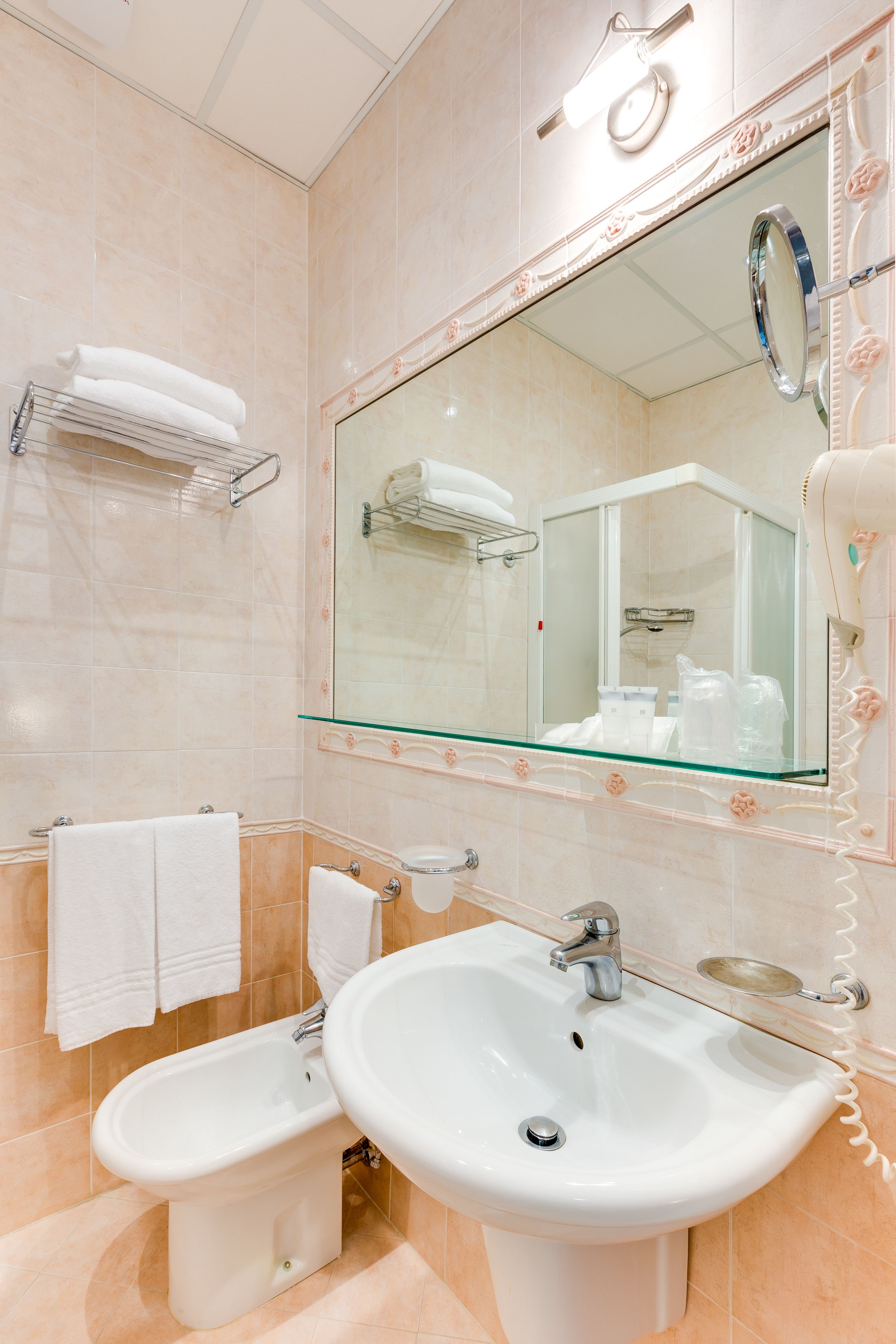 shower, free toiletries, hair dryer, bidet