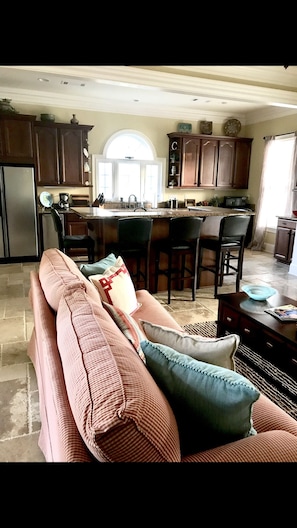 Private Guest House, 1 King Suite, Pool View | Living area | Flat-screen TV, fireplace