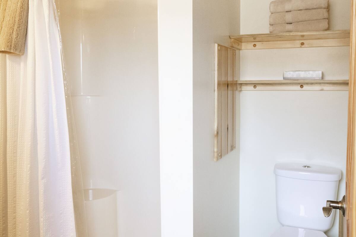 room, 1 king bed with sofa bed, non smoking (evergreen room) | bathroom | shower, eco-friendly toiletries, hair dryer, towels