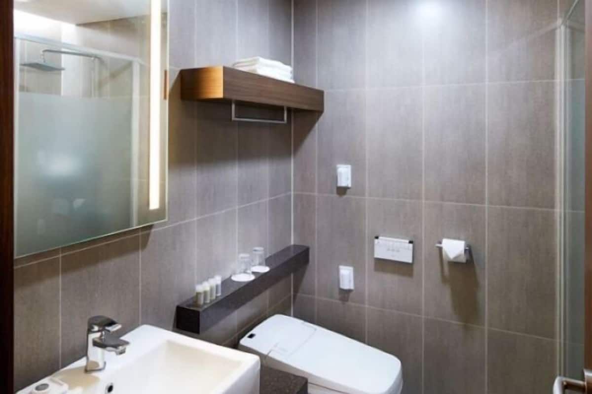 Bathroom | Shower, free toiletries, hair dryer, bathrobes