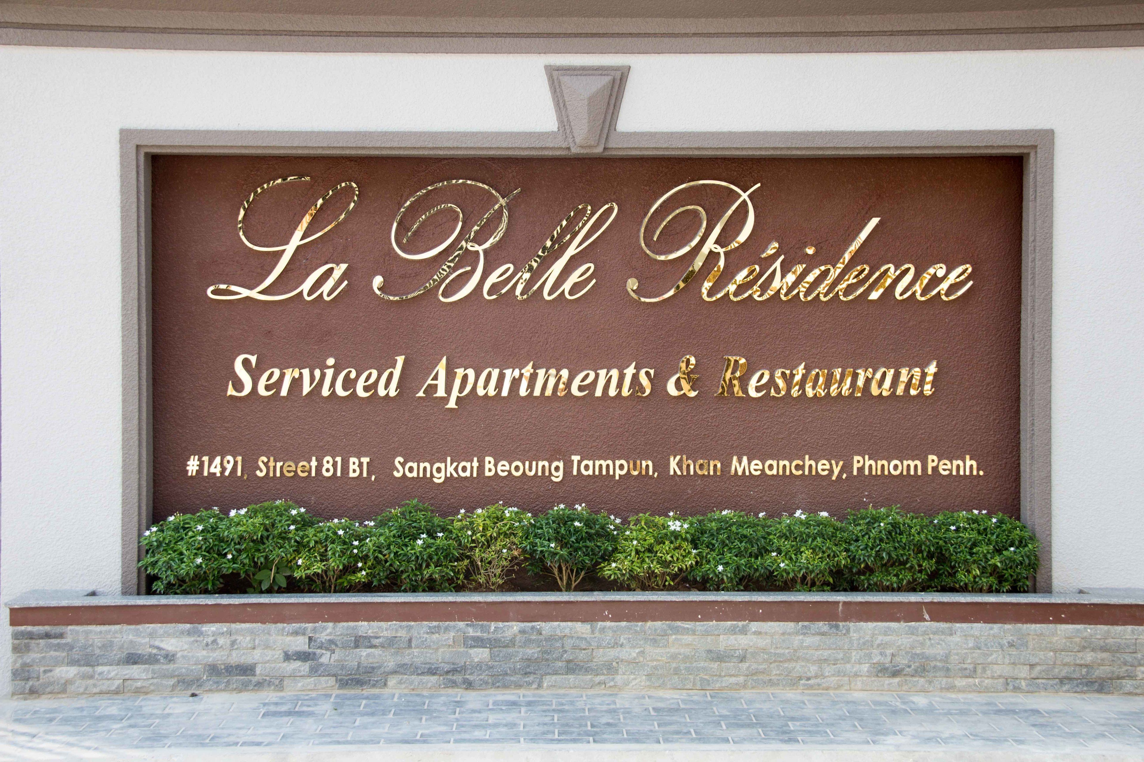 Señal de La Belle Residence, apartamentos con servicios y restaurante, ubicada en #1491, Calle 81 BT, Sangkat Beoung Tampun, Khan Meanchey, Phnom Penh.