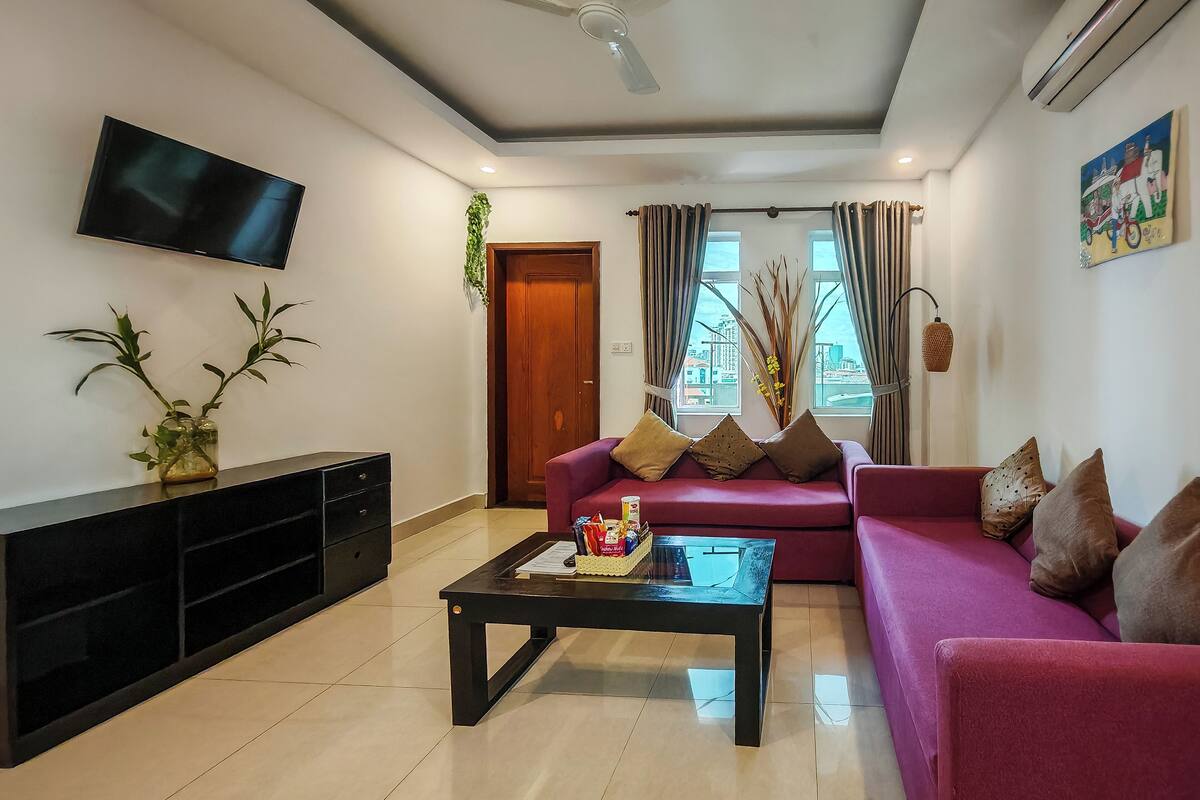 Superior Apartment, 2 Bedrooms | Living area | 32-inch flat-screen TV with cable channels, TV, ping pong