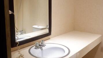 Shower, free toiletries, slippers, towels