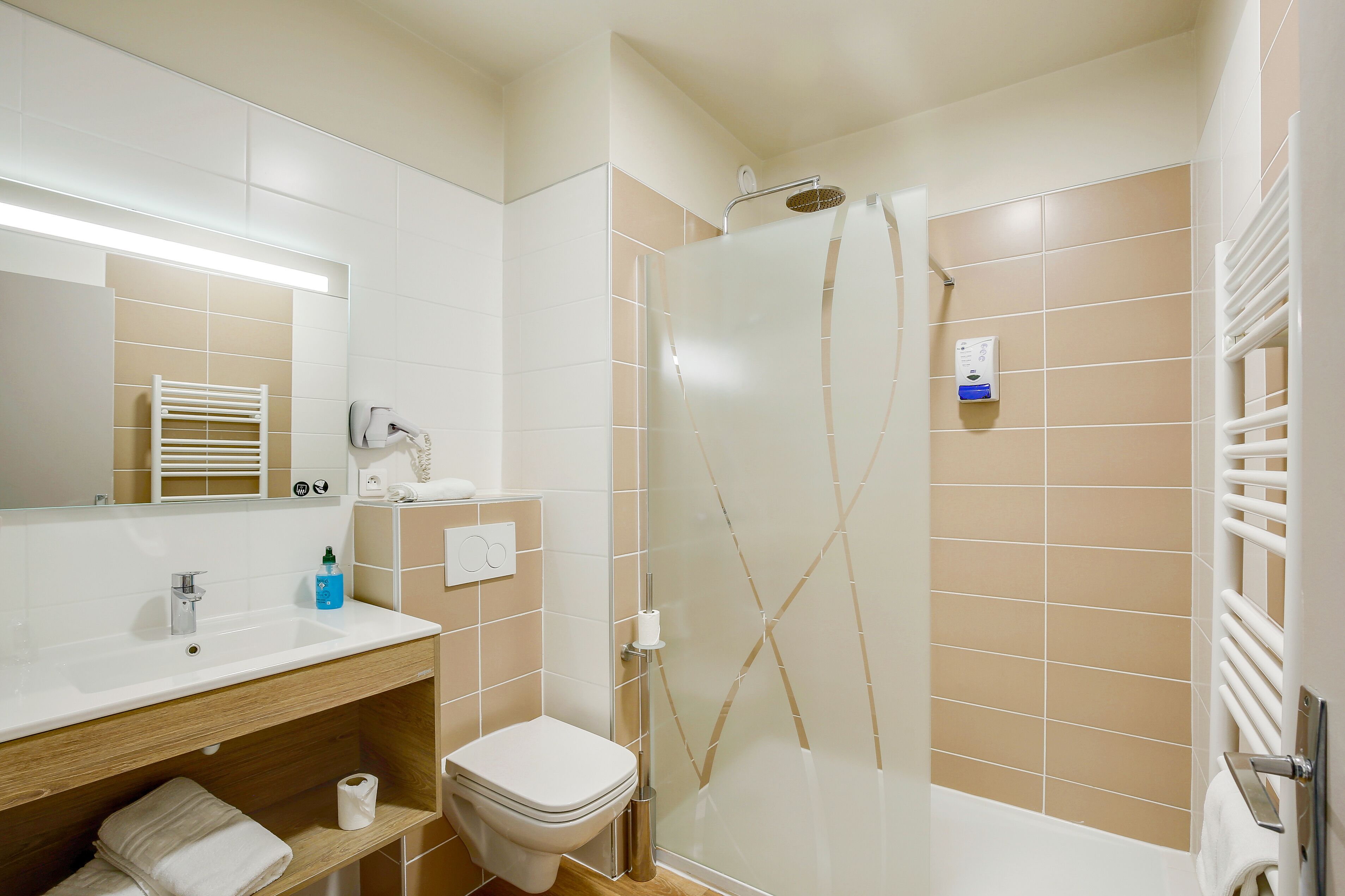 free toiletries, hair dryer, towels