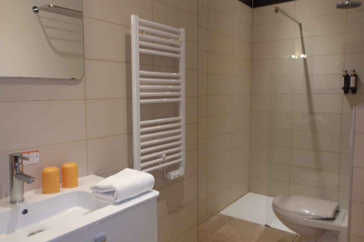 triple room, ground floor | bathroom | shower, free toiletries, hair dryer, towels