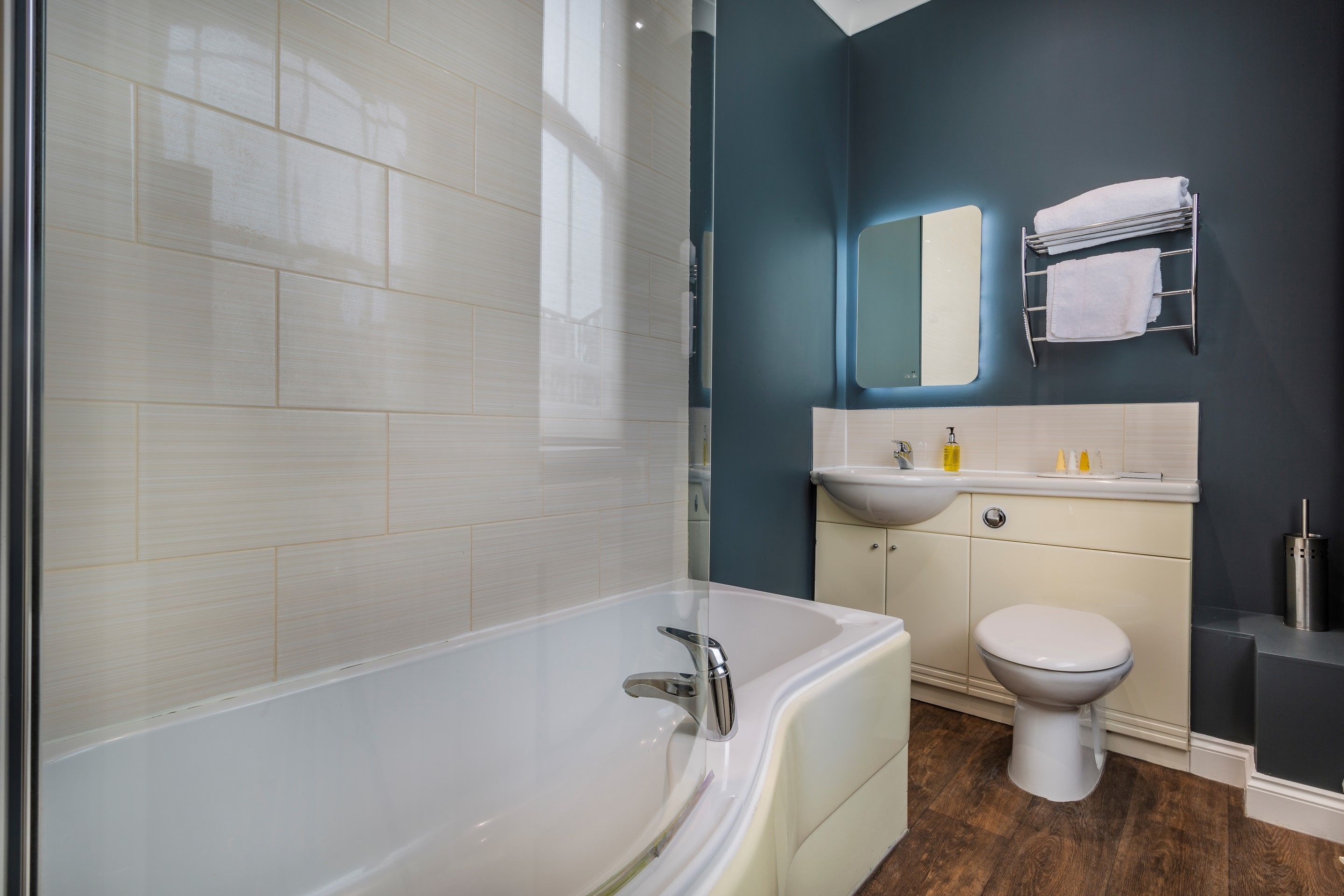 free toiletries, hair dryer, towels, soap