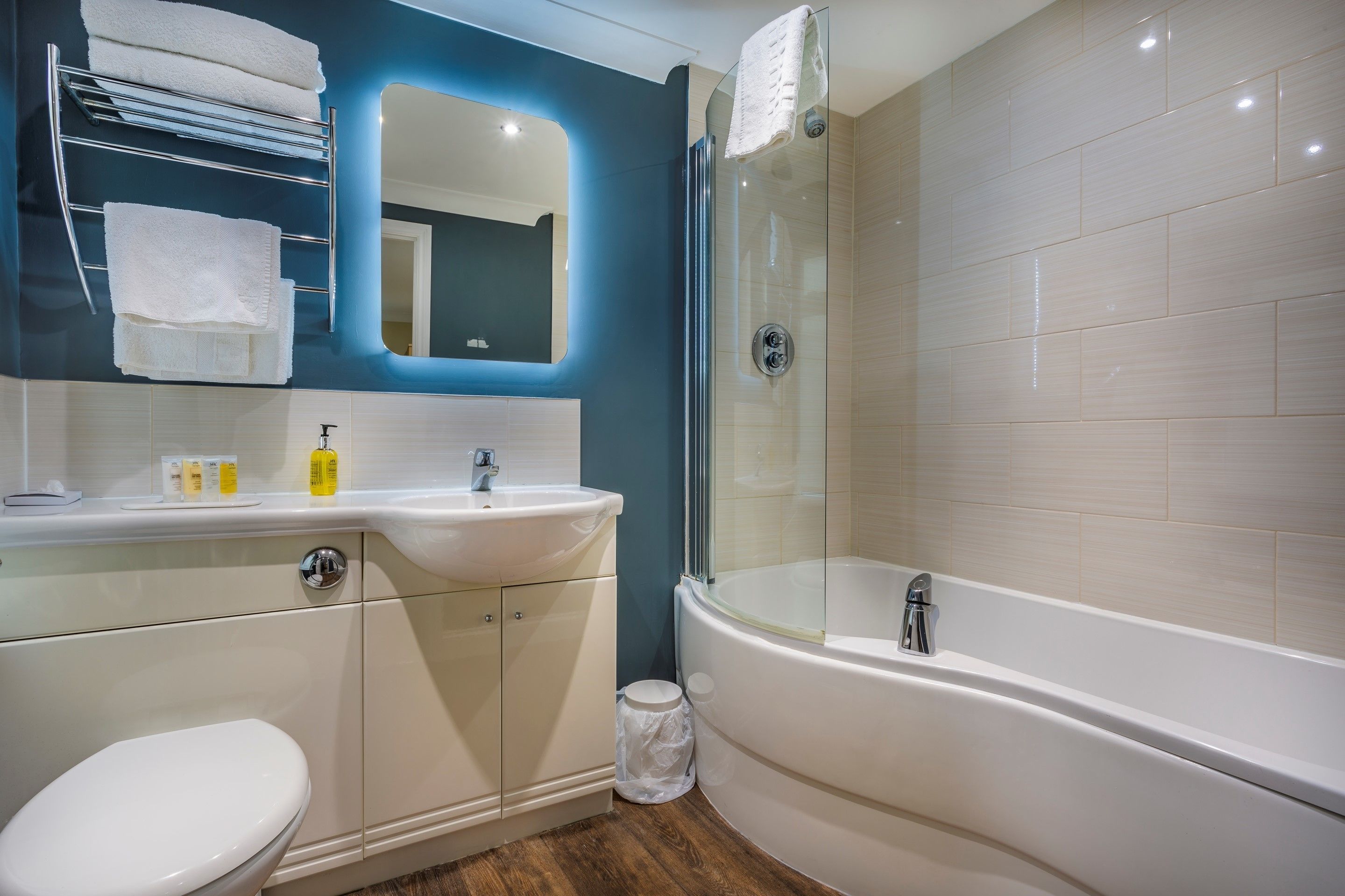 free toiletries, hair dryer, towels, soap