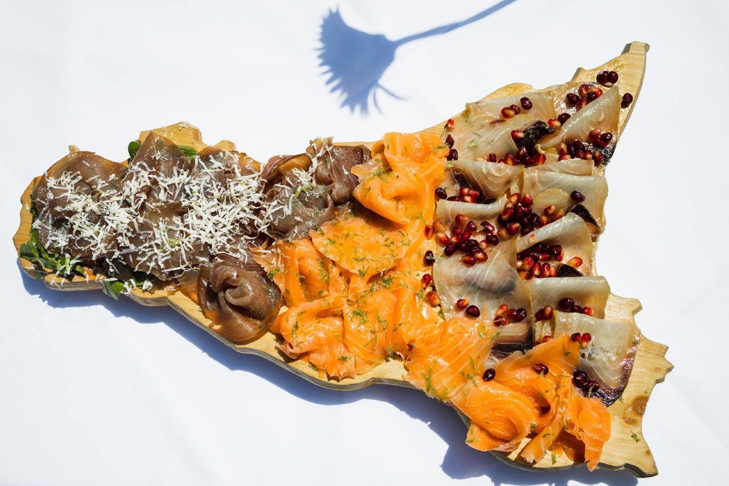 A variety of food items arranged on a plate.