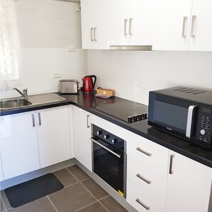 Estudio familiar, 1 habitación | Cocina privada | Frigorífico grande, microondas, placa de cocina y cafetera o tetera