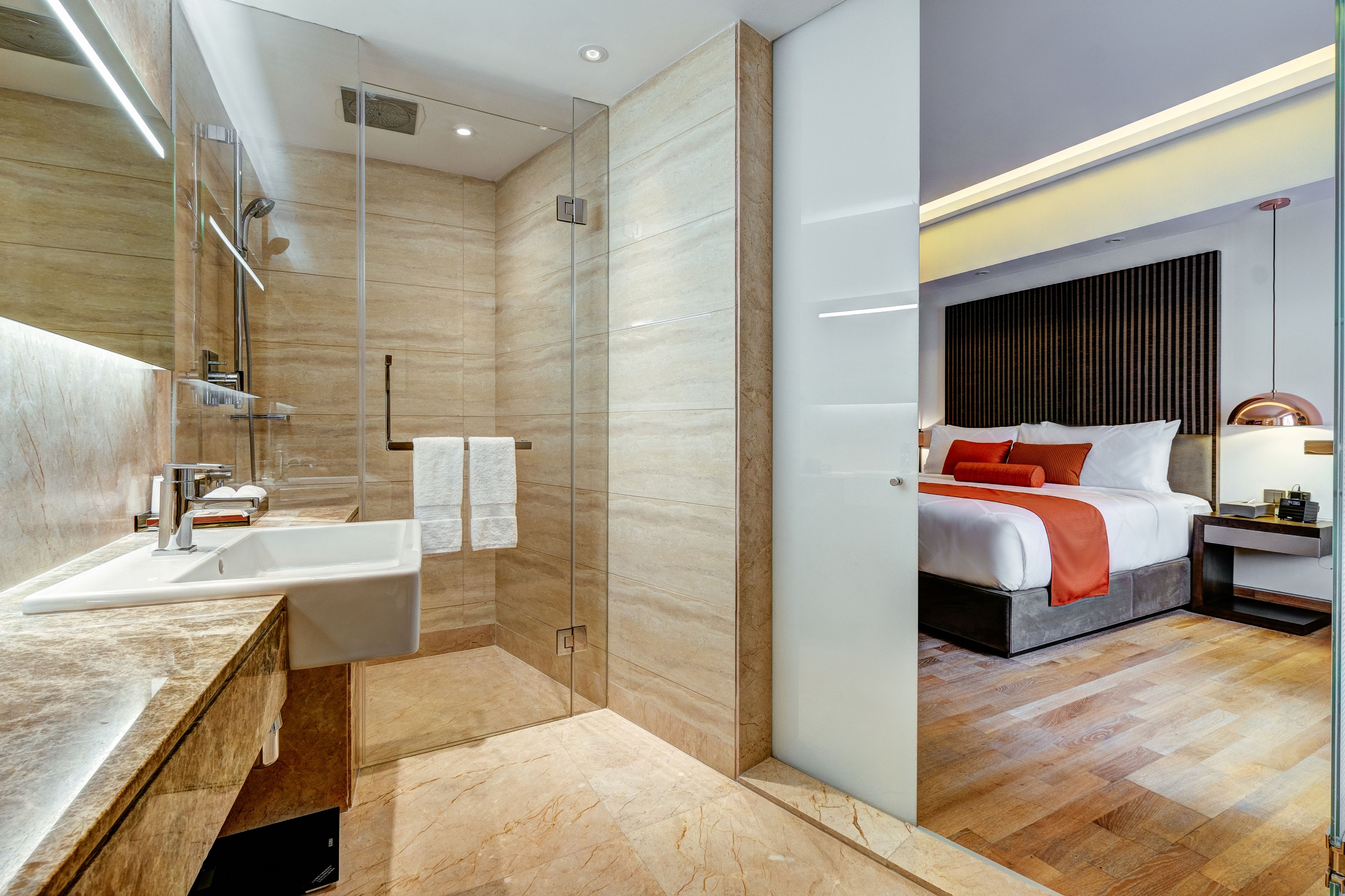 executive double or twin room, 1 king bed | bathroom | shower, free toiletries, hair dryer, bathrobes