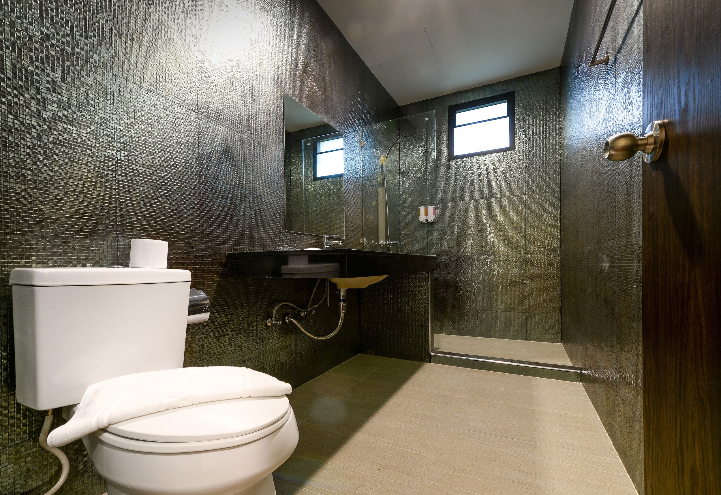 two bedroom  | bathroom | shower, rainfall showerhead, free toiletries, hair dryer