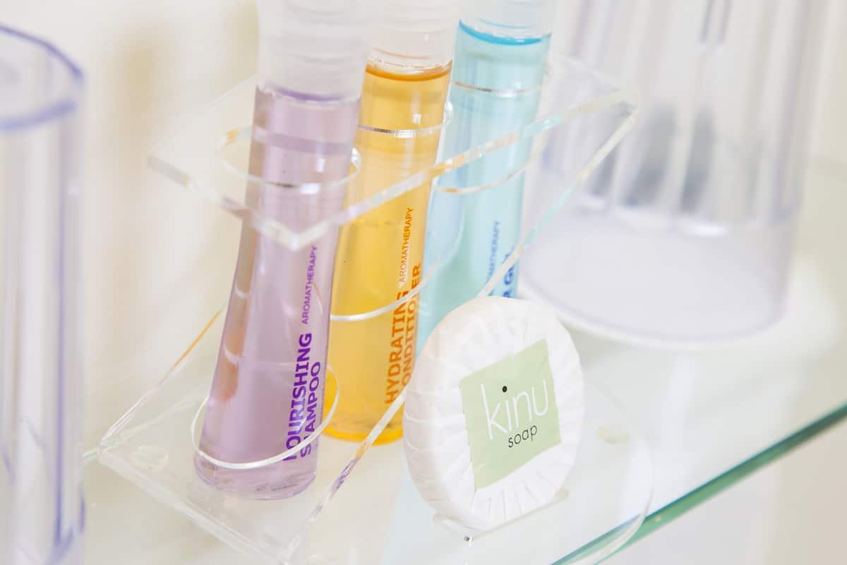 free toiletries, hair dryer, towels, soap