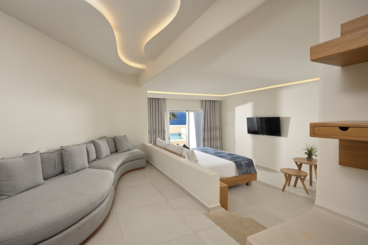 Suite exclusiva, piscina privada | Minibar, caja fuerte, escritorio y sistema de insonorización