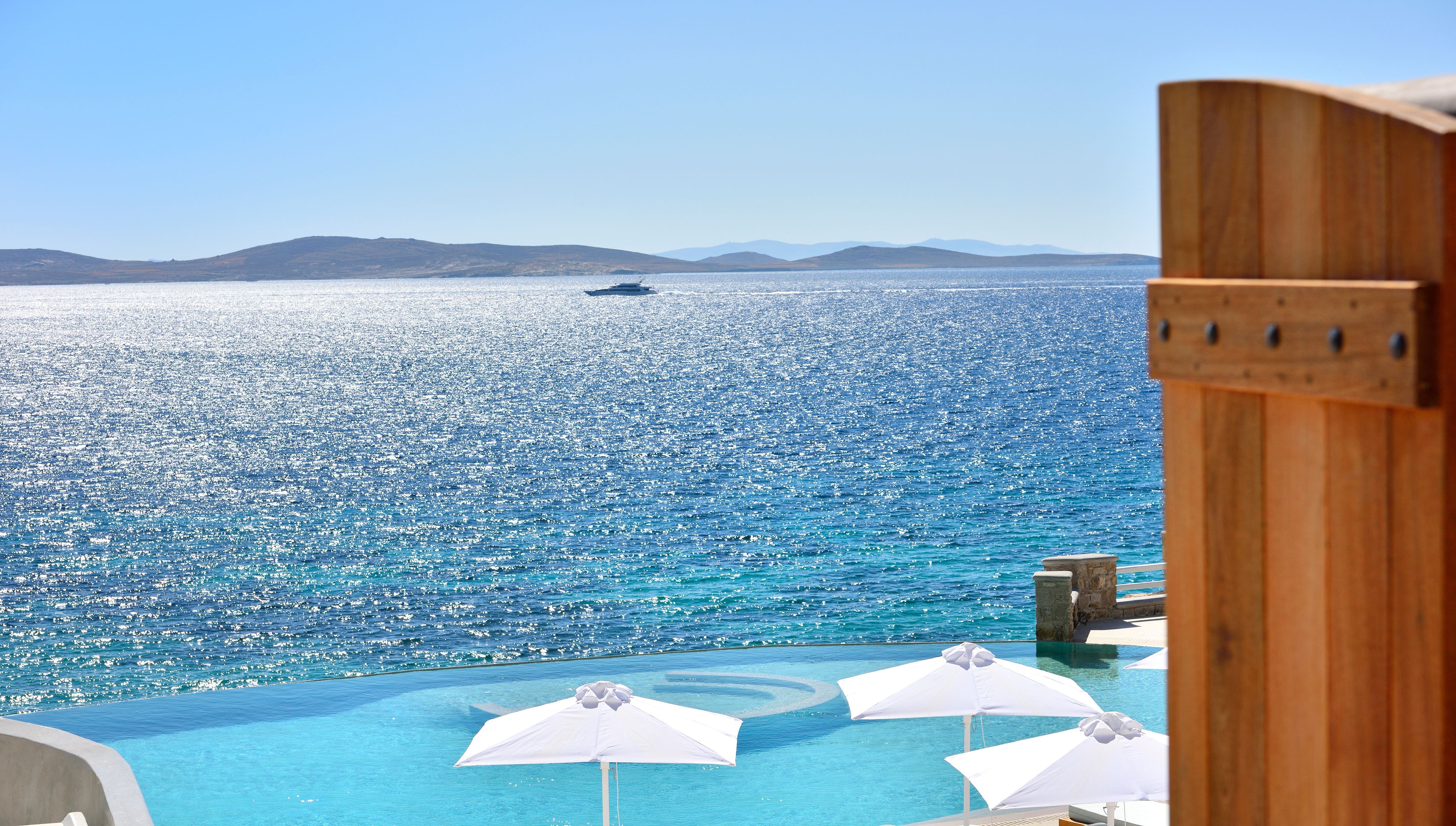 outdoor pool, pool umbrellas, pool loungers