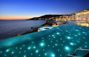 Outdoor pool, pool umbrellas, pool loungers
