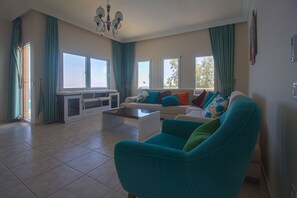 Villa, 3 Bedrooms | Living area | LCD TV, fireplace, DVD player - Villa Turkuaz (Kas)