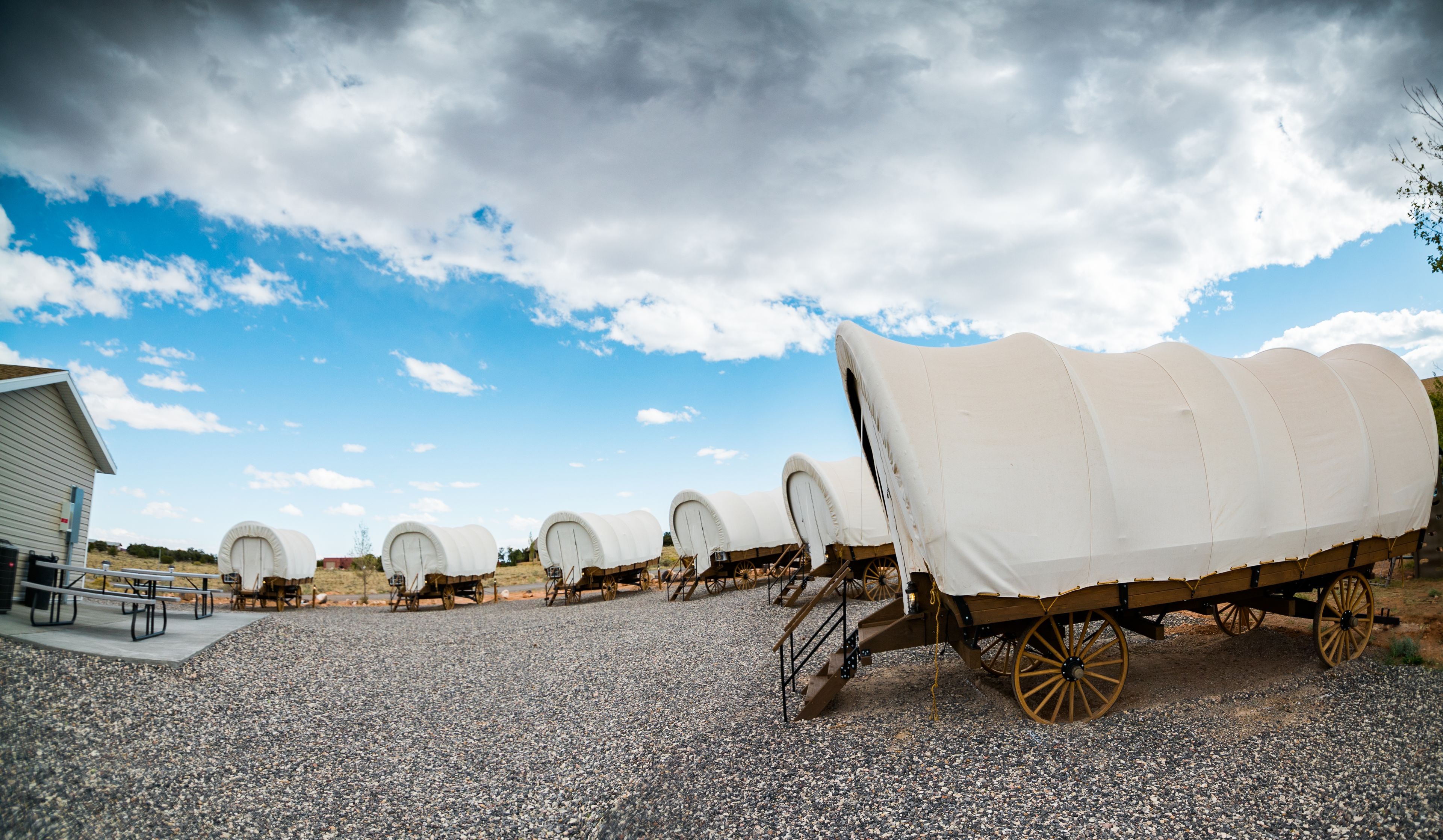 conestoga wagon private bathroom outside | 1 bedroom, blackout curtains, soundproofing, iron/ironing board