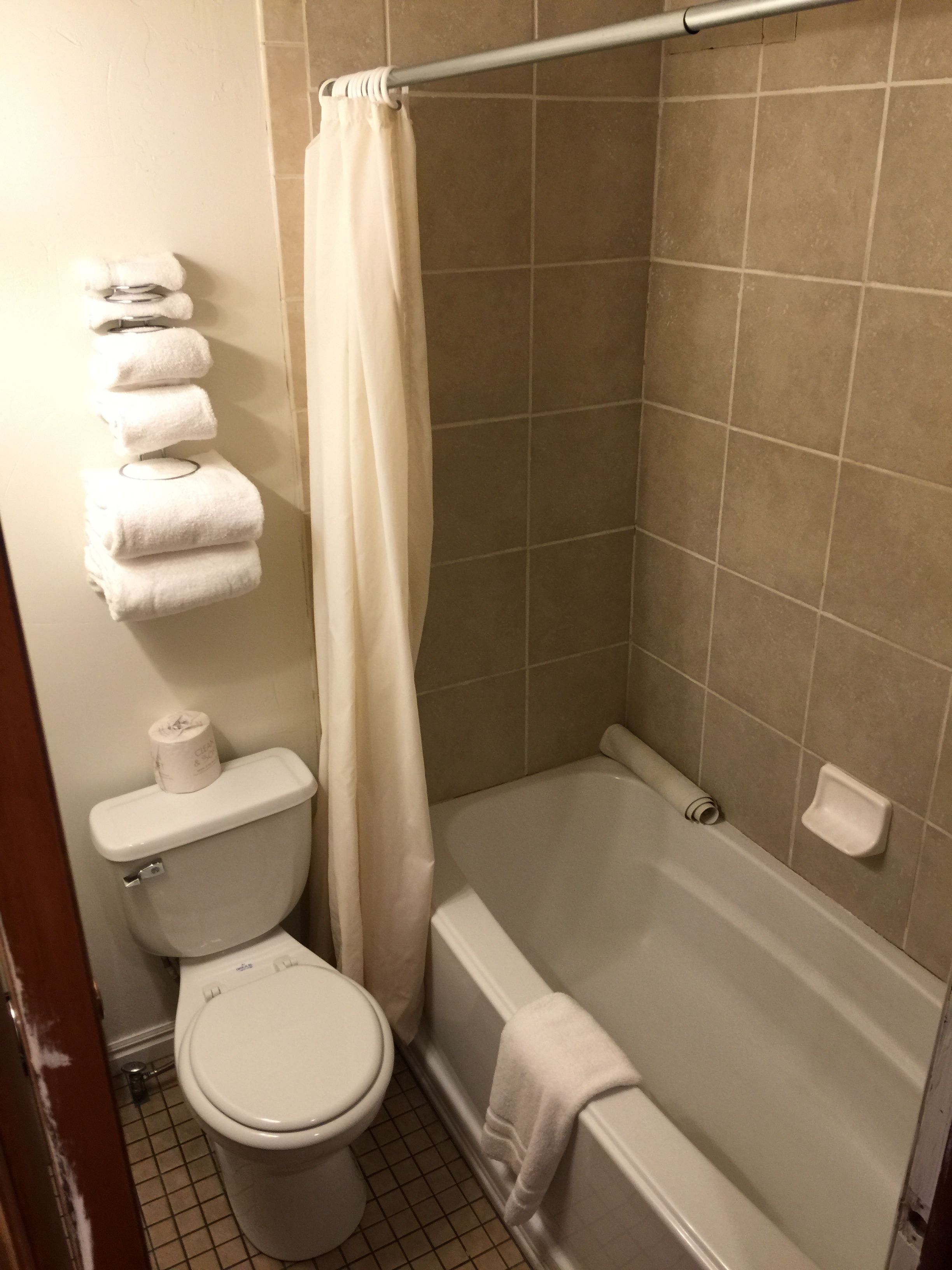 Ein Badezimmer mit Toilette, einer Badewanne und einer Duschvorhang.