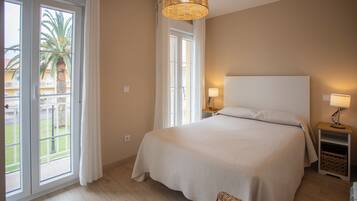 1 bedroom, blackout curtains, iron/ironing board, bed sheets