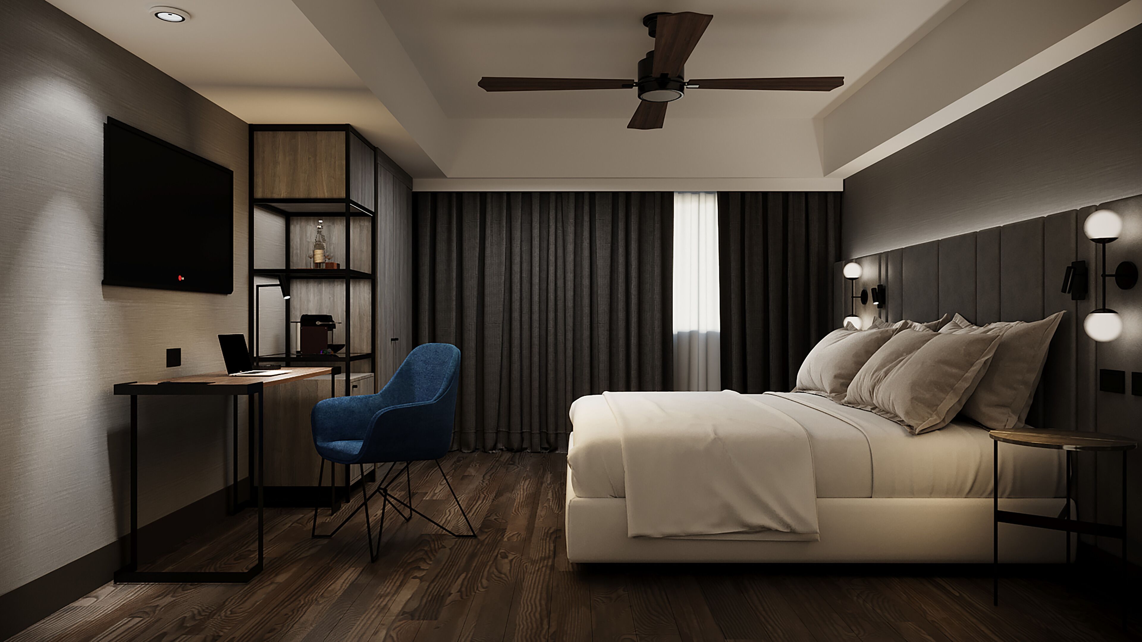 Een minibar, een bureau, gratis wifi, beddengoed