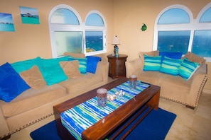 Villa, 3 Bedrooms, Terrace, Ocean View | Living area | DVD player - Coral View (Roatan)