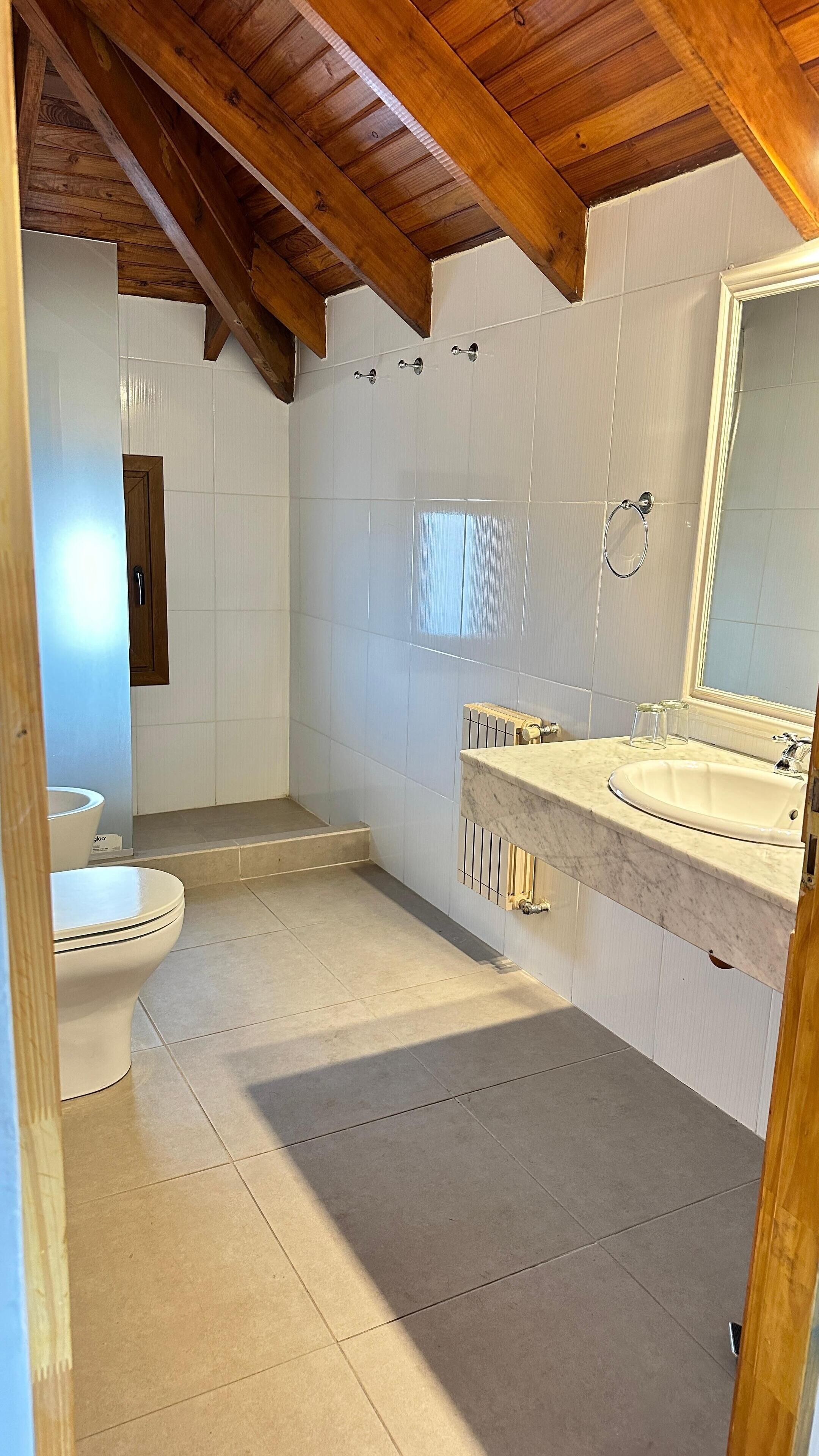 Shower, free toiletries, towels