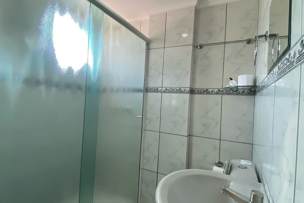 shower, towels, soap, shampoo