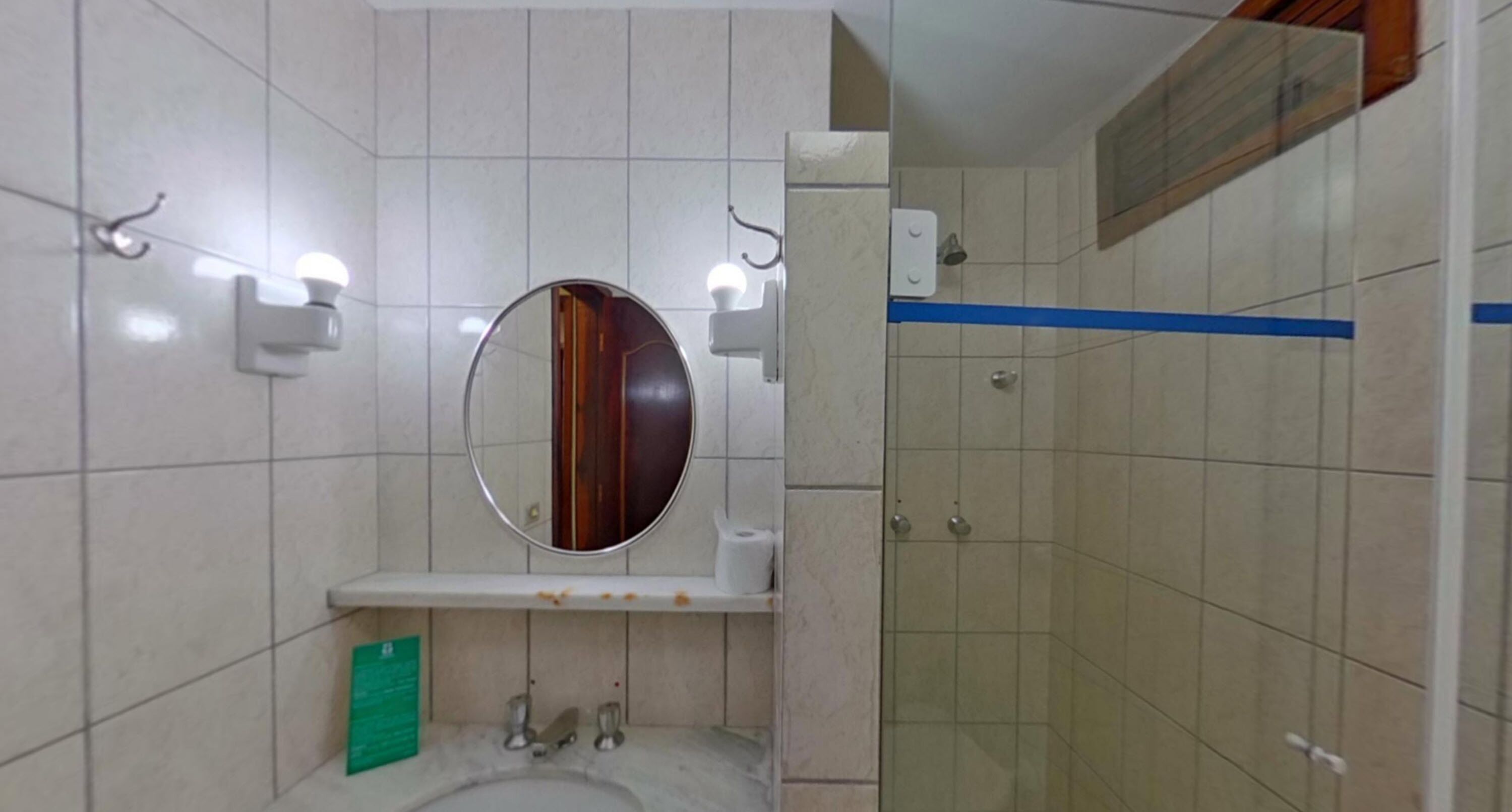 standard twin room, pool view | bathroom | shower, towels