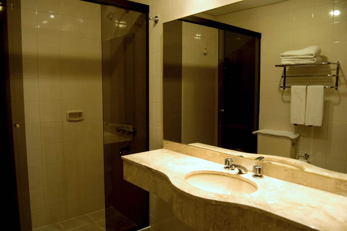 Een douche, gratis toiletartikelen, een haardroger, handdoeken