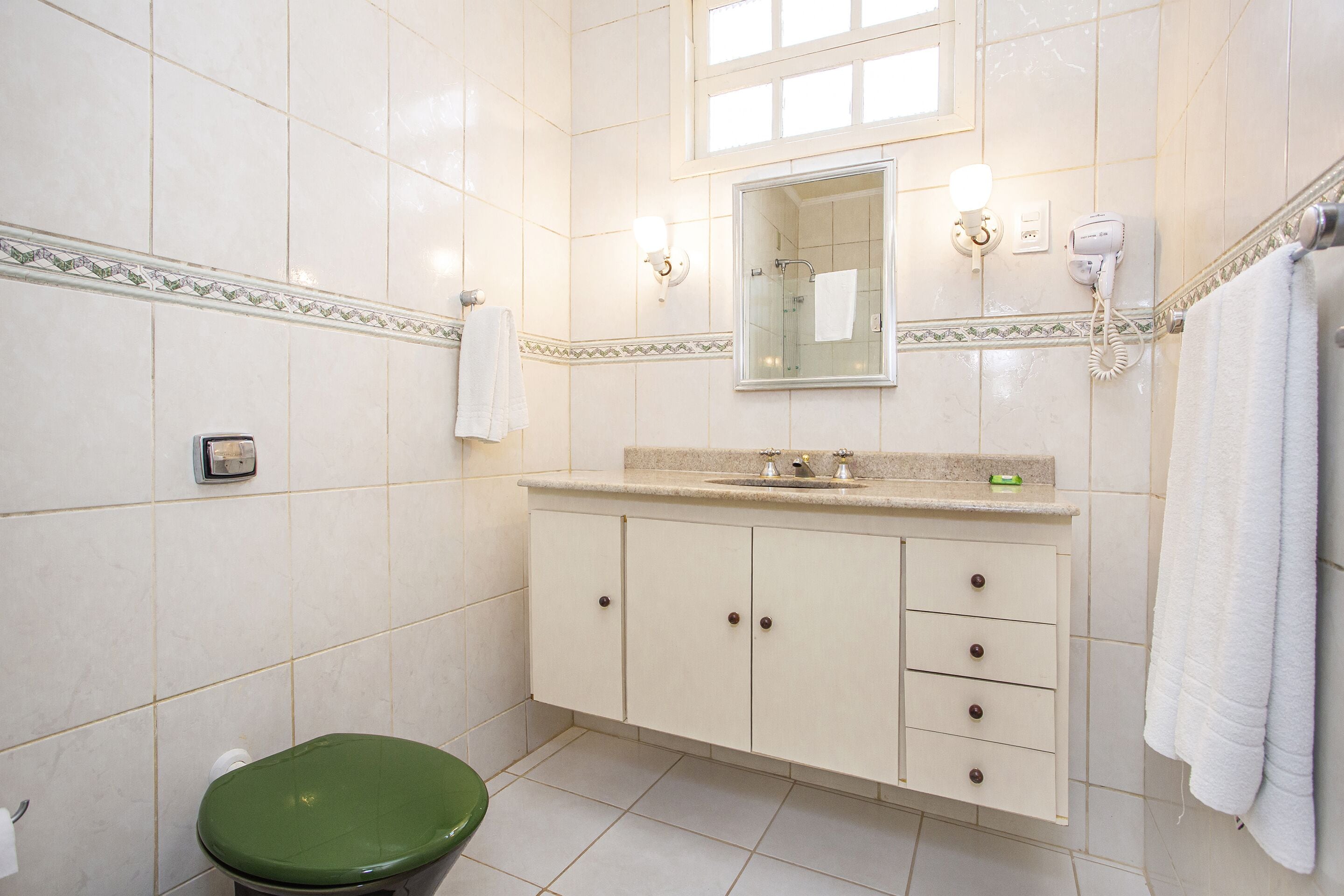 standard room | bathroom | shower, hair dryer, towels
