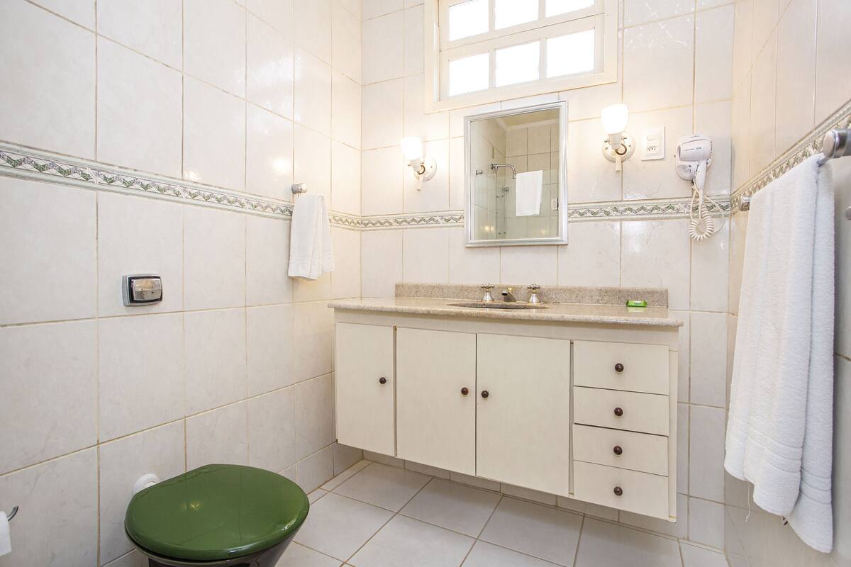 standard room | bathroom | shower, hair dryer, towels