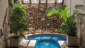 A swimming pool with a stone wall and potted plants. - Costarenas Hotel & Spa (Colon)