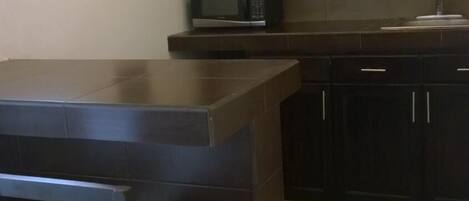 Fridge, microwave, electric kettle