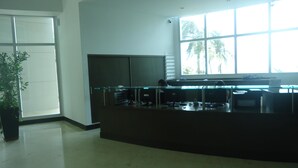 A modern kitchen with a large window, a potted plant, and a counter with appliances. - Arriendos IH Palmetto Eliptic (Cartagena de Indias)
