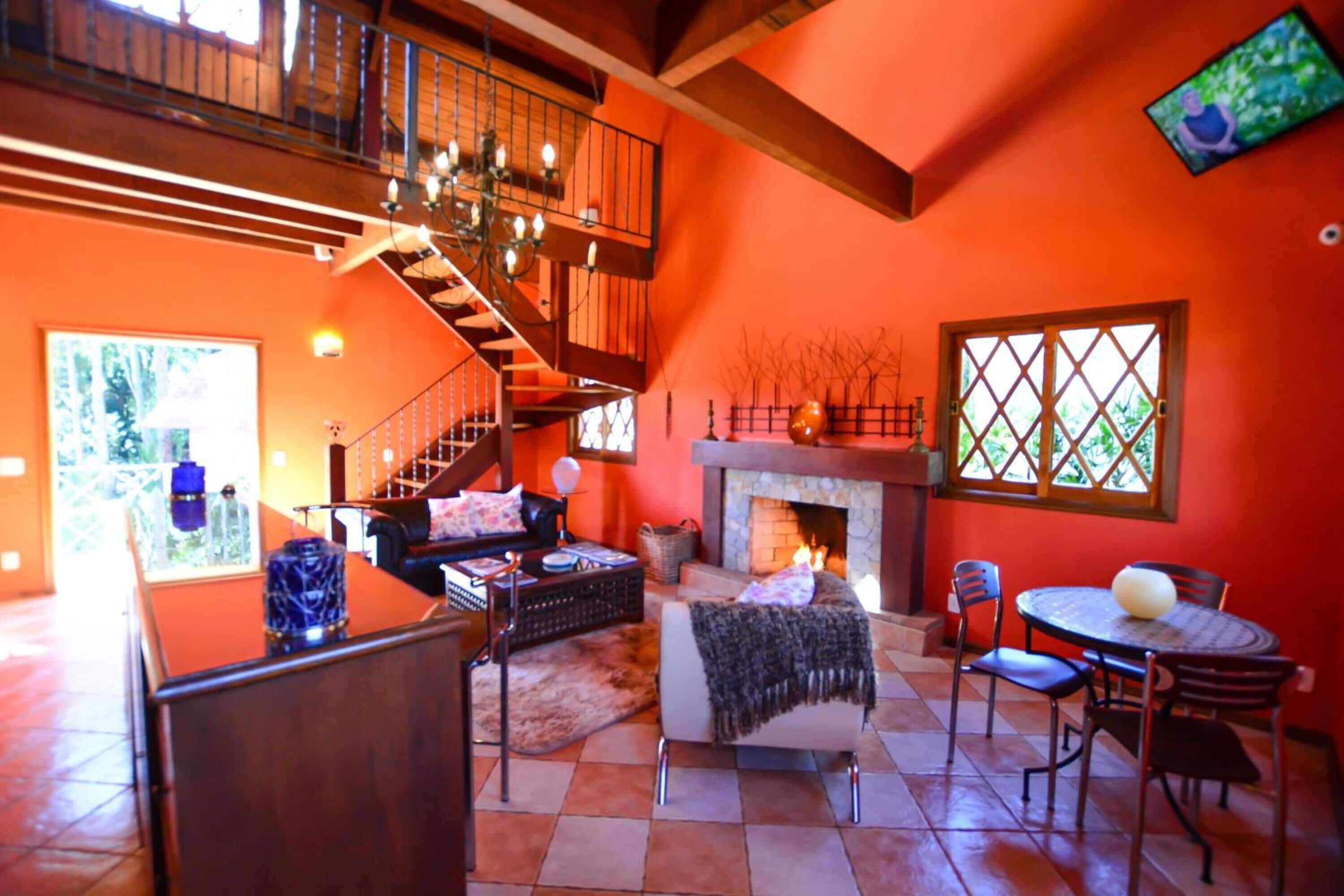 Flat-screen TV, fireplace